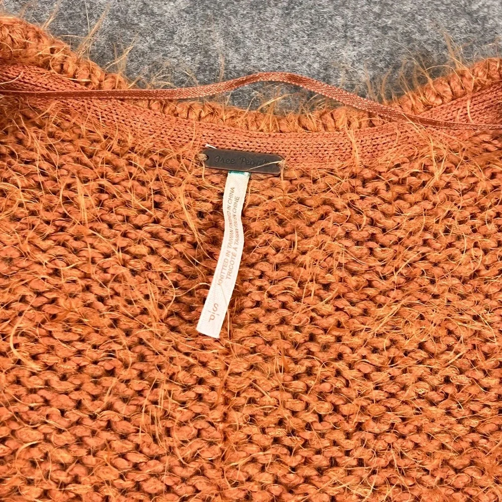 Free People Orange Knit Nevermind Fuzzy Soft Cardigan Sweater Women's Size Small